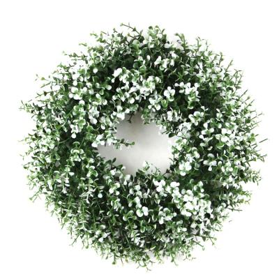 China Factory Hot Selling Easily Assembled Artificial Green Boxwood Wreath Garland For Front Door Hanging Wall Window Wedding Party Decoration for sale