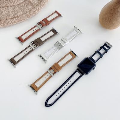 China Canvas& Leather For Apple Watch Series 7 Band Canvas Leather Fashion Watch Band for sale