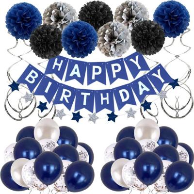 China Paper Blue Birthday Decorations Kit Birthday Party Decorations for Men Women Boys Happy Birthday Banner Party Balloons for sale