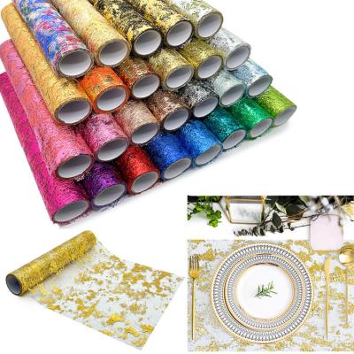 China Jacquard Glitter Metallic Gold Table Runner Thin Mesh Sparkle Table Runner Roll Table Decorations for Wedding Birthday Party for sale