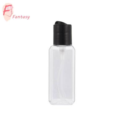 China 1.67oz Empty Clear Square Bottle Best Quality Eco-friendly With Black Disc Top Lid 50ml Lotion Container for sale