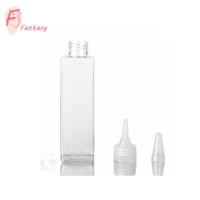 China Fantasy Eco-friendly Square Shape Clear White Plastic Bottle 120ml 200ml Unique Liquid Container With Oil Drip Lid for sale