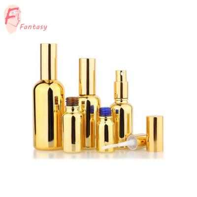 China Eco-friendly 5ml 15ml 30ml 50ml 100ml skin care gold glass spray cosmetic bottle for perfume, toner, fragrance for sale