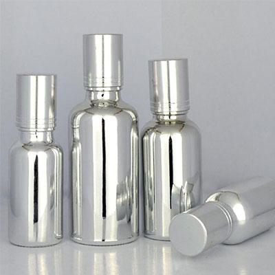 China Xuzhou cosmetic 5ml--100ml silver glass roll on bottle expensive essential oil glass silver bottle for sale