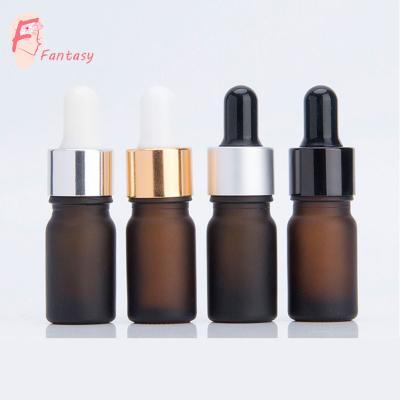 China Eco-friendly OEM Printing 5ml 10ml Matte Frosted Amber Glass Dropper Bottles High End Brown Essential Oil Bottles for sale