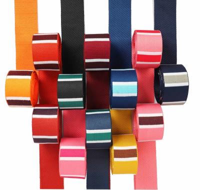 China High Tenacity 38mm 50mm Colored High Quality Custom Horizontal Stripe Polyester Jacquard Webbing Ribbon Roll Strap for sale