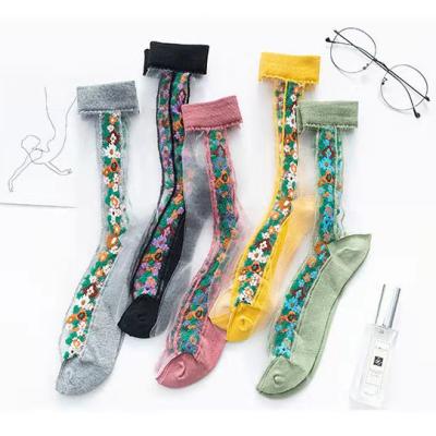 China Women's QUICK DRY Summer Lace Sheer Thin Elastic Ankle Socks Crystal Glass Silk Sheer Stockings for sale