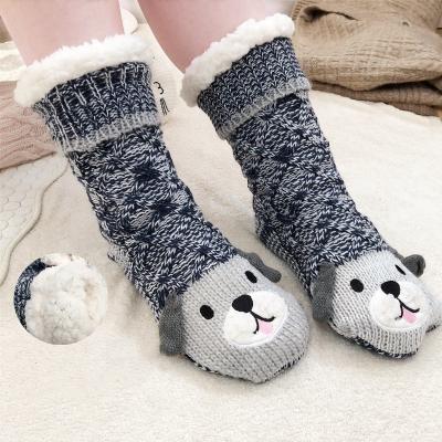 China QUICK DRY winter thick plush home thongs adult socks cartoon shoes floor socks for sale