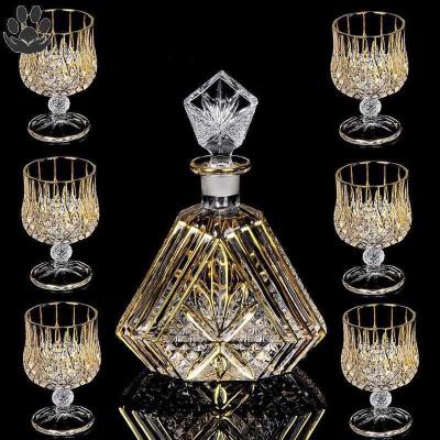 China Colored Crystal Glass Whiskey Decanter Set With Gold Rim for sale