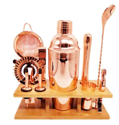 China Cocktail Shaker Set Amazon Copper 5pcs Most Popular Cocktail Shaker Set With Bamboo Stand for sale