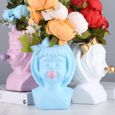 China Beautiful China pottery and porcelain sculpture bowknot little European flowerpot colorful simple girl flower arrangement for sale