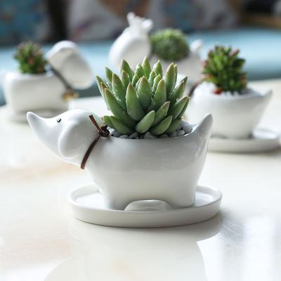 China Simple modern ceramic succulent hand-painted balcony cartoon dog desktop flowerpot creative traditional flowerpot for sale