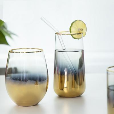 China KOREAN Nordic high-grade gold glass water cup creative gradient style juice drinks home cup for sale