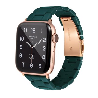 China Yuedong Custom Resin Artificial Resin Watch Band Buckle Rubber Strap For Apple Watch 7 6 5 4 3 Se 38 40 41 42 44 45mm for sale