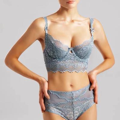 China Breathable Womens underwear sets sexy lace lingerie ultra thin transparent bra panty set for sale