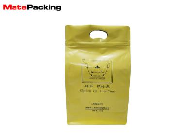 China Resealable Plastic Aluminum Foil Flat Bottom Pouch Bag For Tea With Handle for sale