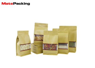 China Clear Window Flat Brown Kraft Paper Bags Zipper Foil Lined 0.12mm Thickness For Nuts for sale