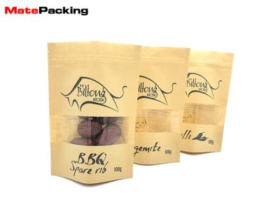 China Resealable Kraft Paper Food Bags Stand Up Zipper Plastic Snack Packaging With Window for sale