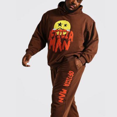 China QUICK DRY Customize Oversized Hoodie Brown Men Plus Size Leisure Sets Foam Print Oversized Tracksuit for sale