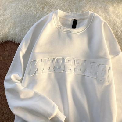 China Crewneck Anti-Shrink Unisex Plain Plus Size Sweatshirt Oversize Loose Leisure Use Embossed Sweatshirt Men for sale