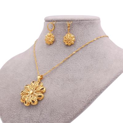 China FASHIONABLE African 18K Gold Plated Necklace Round Dubai Bridal Wedding Earrings Jewelry Adornment Gifts Jewelry Sets For Women for sale