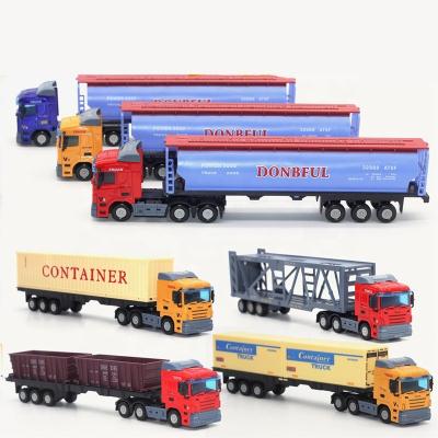 China Alloy Toy Truck Diecast Model Semi Tow Flatbed Oil Tank Tanker Metal Alloy Custom Friction Diecast Towing Transport Car Container Truck Toy for sale