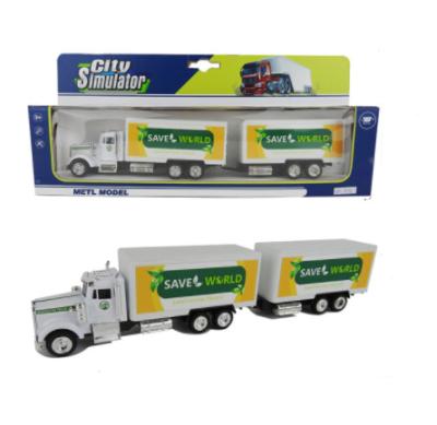 China Large Friction Size Toy Truck Die Cast Metal Double Trailer Model Truck Friction Container Truck Toy for sale