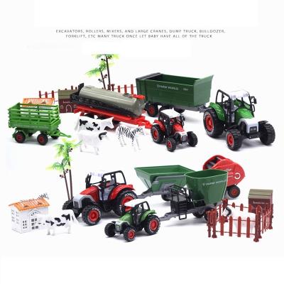 China Deluxe Alloy Die Casting Toy Farm Toy Set Die Cast Pull Back Farm Tractor Truck Toy With Light Music for sale