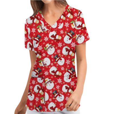 China Custom Printed 20-Options Women's Scrubs Hospital Christmas Uniform Scrubs Nurse Uniform for sale