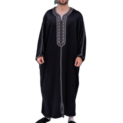 China African Ethnic Style Men's Polyester Customized Product Customized Product Plain Black Casual Muslim Long Dress Shirt for sale