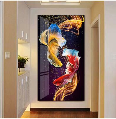 China Double Brocade Carp Living Room Porch 5d Diamond Full Diamond Embroidery Factory Direct Sales Hallway Wall Decoration Eco-friendly Painting for sale