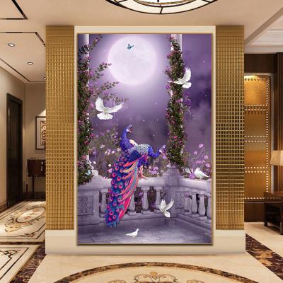 China New Living Room Eco-friendly Simple Modern 5D Diamond Painting Peacock Full Drill Crystal Rhinestones Porch Vertical Version for sale