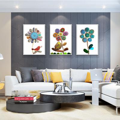 China Eco-friendly Triptych Stone Flower Living Room Bedroom Decoration Painting DIY Nordic Full Drill Single Crystal Rhinestones Diamond Painting for sale