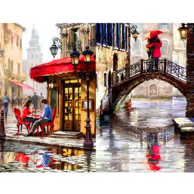 China New Design Eco-friendly Street Corner Diy Painting By Numbers Hand Painted Canvas Painting Home Wall Art Picture For Living Room for sale