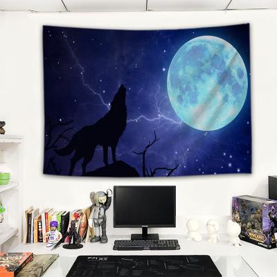 China Eco-Friendly Fabric Wolf Pack Moon Hanging Blanket Custom Diy Digital Backdrop Live Bedroom Living Room Decoration Printing Tapestry for sale