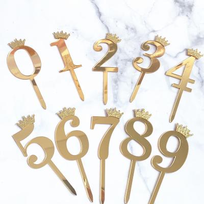 China Gold Number 0-9 Acrylic Cake Topper Cake Birthday Cake Decorating Glitter Crown Digital Accessory for sale