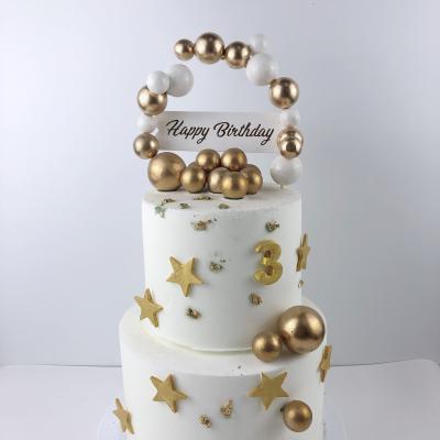 China Wholesale Copy Paper Happy Birthday Golden Straight Paper Balls Arch Christmas Cake Topper for sale