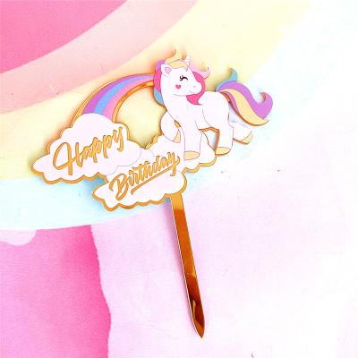 China Cute Color Print Baking Accessory Unicorn Happy Birthday Acrylic Cake Topper Cake Decorating for sale