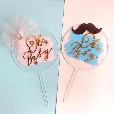 China Acrylic Black Beard Mustache Baby Oh Cake Original Cake Topper Baking Decoration Acrylic Bow Accessory for sale