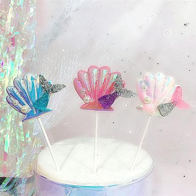 China Baking Pearl Accessory Shell Party Cake Topper Summer Ocean Series Mermaid Tail Cake Decoration for sale