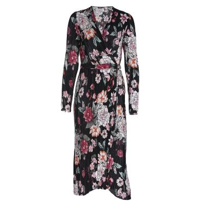 China Manufacturer sexy ladies long Anti-wrinkle dress dress with open neck long sleeve print tie waist dresses clothing for women for sale