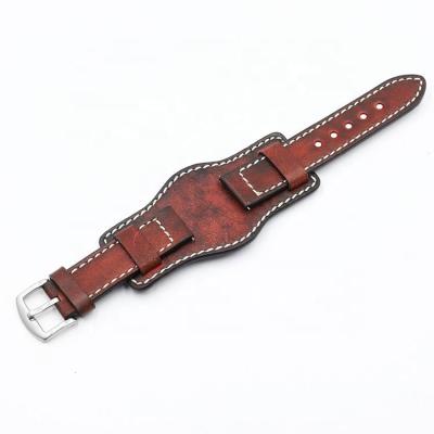 China Comfortable pure handmade double-sided retro cowhide leather watch straps for gentleman watch band for sale