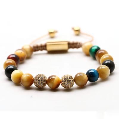 China TRENDY 2021 Men Beaded Bracelet 8mm Micro Pave CZ Ball Natural Stone Beads Bracelet for sale