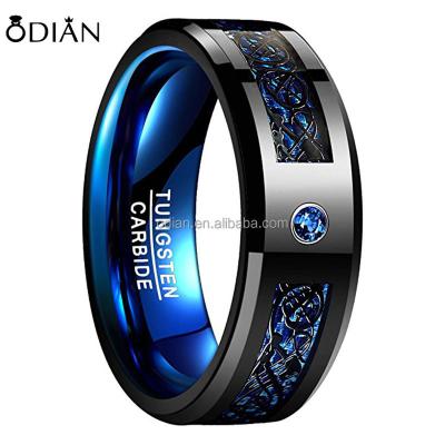 China Vintage Celtic Dragon Blue Tungsten Carbide Wedding Band Ring For Men 8mm Blue Carbon Fiber Ring for sale