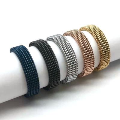 China Trendy Female Finger Rings Stainless Steel Mesh Ring Bulky Braided Woven Net Jewelry for sale