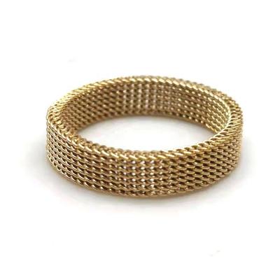 China TRENDY Gold Plated Braided Rings 18K Stainless Steel Mesh Ring Finger Jewelry For Men And Women for sale