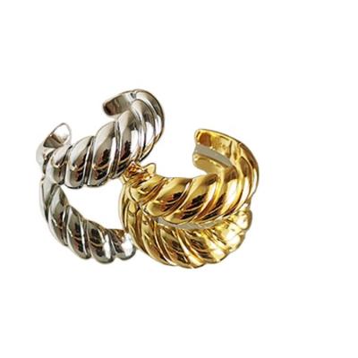 China TRENDY 18K Gold Plated Twisted Stainless Steel Dome Ring Chunky Crescent Statement Ring For Women for sale