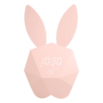 China Cute Rabbit Style Bunny Ear LED Digital Alarm Clock Antique Sound Control LED Display Night Light Clock for Home Decoration for sale