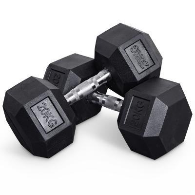 China Rubber Covered Dumbbell Men's Fitness Home Arm Muscle Training Complete Equipment 5kg 15kg 20kg 25kg Commercial Hexagonal Rubber-Coated Dumbbell for sale