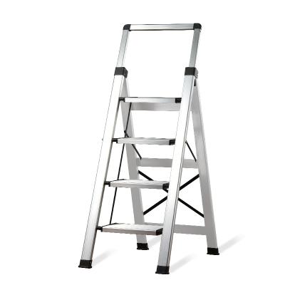 China Folding Ladders 4 Step Aluminum Folding Ladder Wide Pedal For Home Use With Retractable Railing for sale